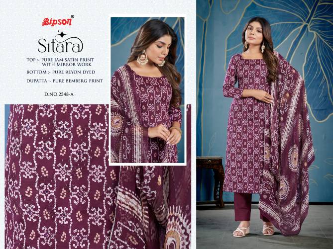Sitara 2548 By Bipson Jam Satin Mirror Work Printed Dress Material Wholesalers In Delhi
